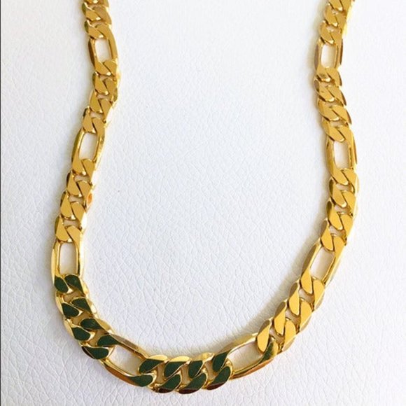 14K Gold Figaro Chain Link Necklace Womens 14 Karat Silver Ladies Jewelry 30" 30 - Picture 1 of 10
